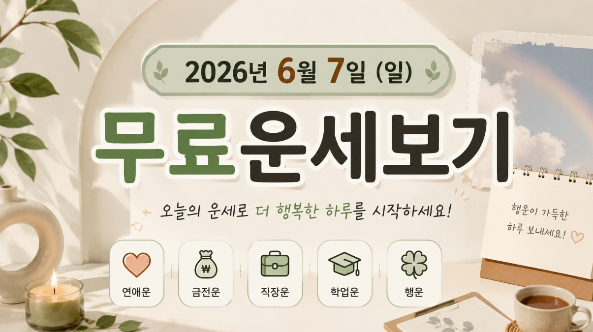 오늘의 운세 2026년 6월 7일 띠별 운세 · 신묘(辛卯)일 무료 사주까지